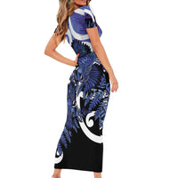 Piwakawaka New Zealand Matariki Short Sleeve Bodycon Dress Maori New Year Silver Fern Purple Galaxy LT14 - Polynesian Pride