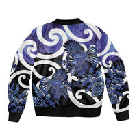 Piwakawaka New Zealand Matariki Sleeve Zip Bomber Jacket Maori New Year Silver Fern Purple Galaxy LT14 - Polynesian Pride