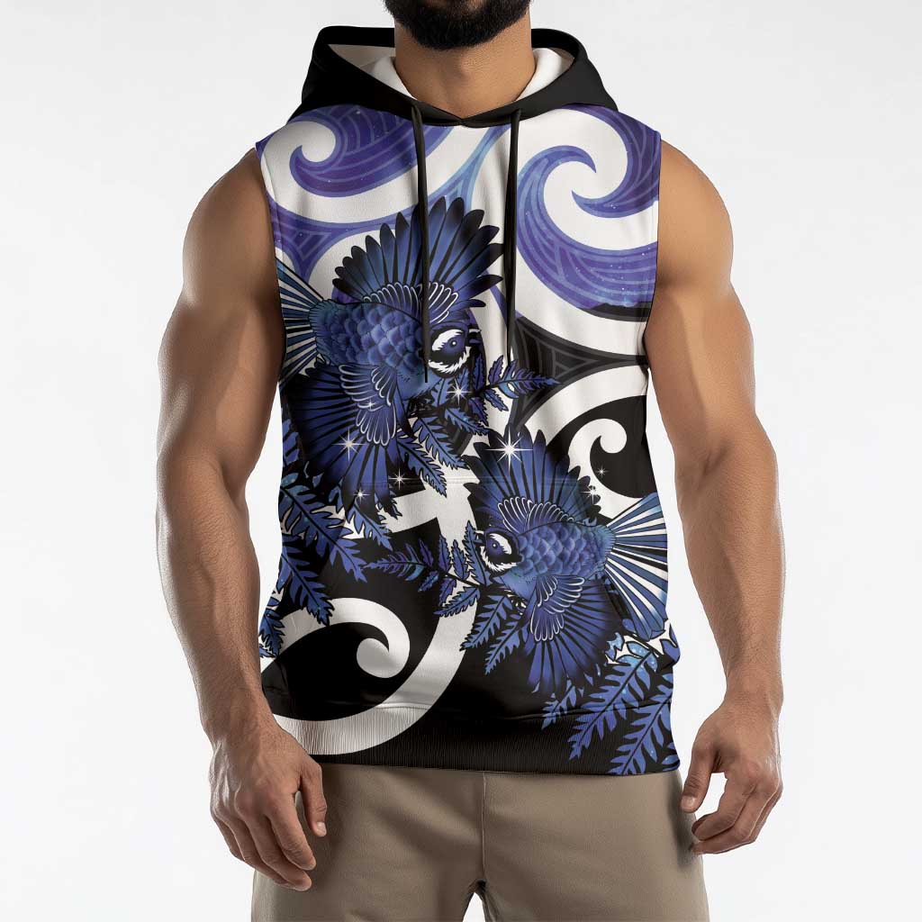 Piwakawaka New Zealand Matariki Sleeveless Hoodie Maori New Year Silver Fern Purple Galaxy LT14 - Polynesian Pride