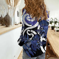 Piwakawaka New Zealand Matariki Women Casual Shirt Maori New Year Silver Fern Purple Galaxy LT14 - Polynesian Pride