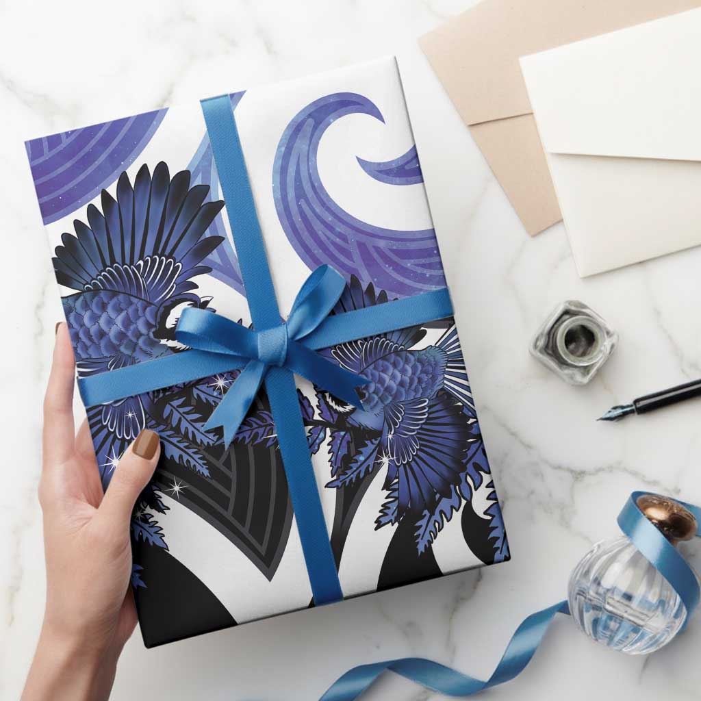 Piwakawaka New Zealand Matariki Wrapping Paper Maori New Year Silver Fern Purple Galaxy LT14 - Polynesian Pride