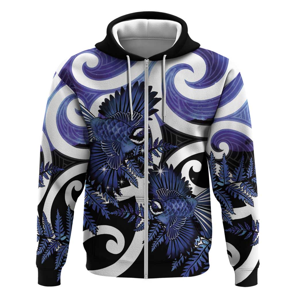 Piwakawaka New Zealand Matariki Zip Hoodie Maori New Year Silver Fern Purple Galaxy LT14 Zip Hoodie Purple - Polynesian Pride
