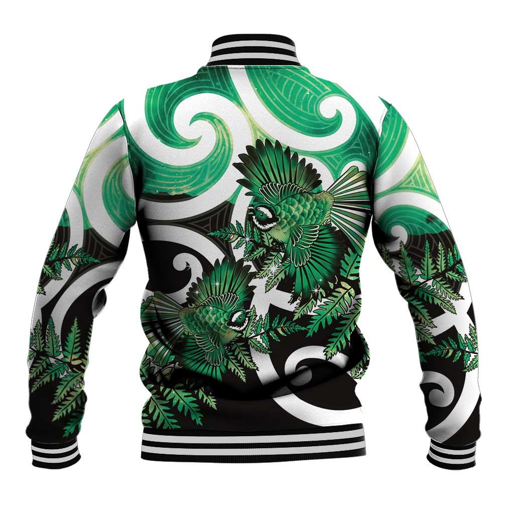 Piwakawaka New Zealand Matariki Baseball Jacket Maori New Year Silver Fern Green Galaxy LT14 - Polynesian Pride