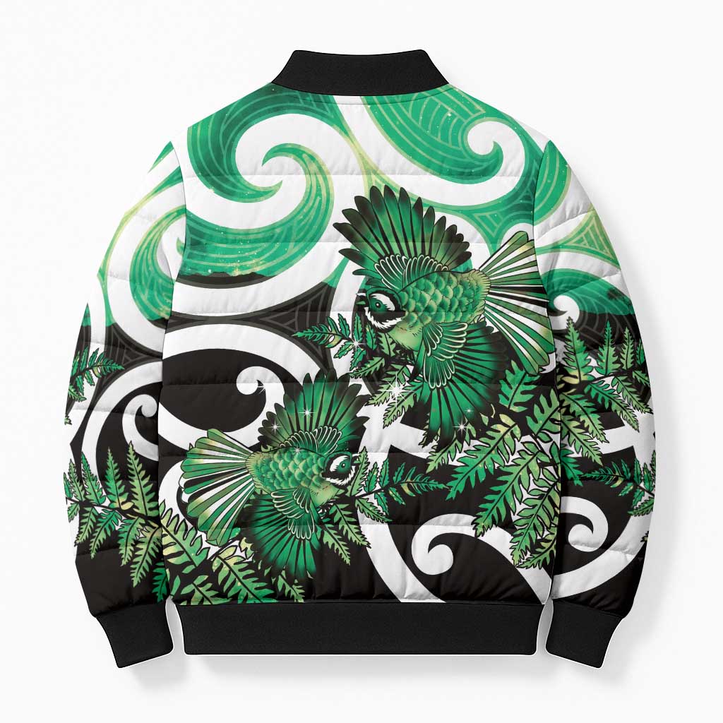 Piwakawaka New Zealand Matariki Bomber Puffer Jacket Maori New Year Silver Fern Green Galaxy LT14 - Polynesian Pride