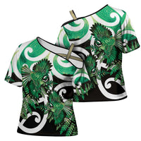 Piwakawaka New Zealand Matariki Cross Shoulder Shirt Maori New Year Silver Fern Green Galaxy LT14 - Polynesian Pride