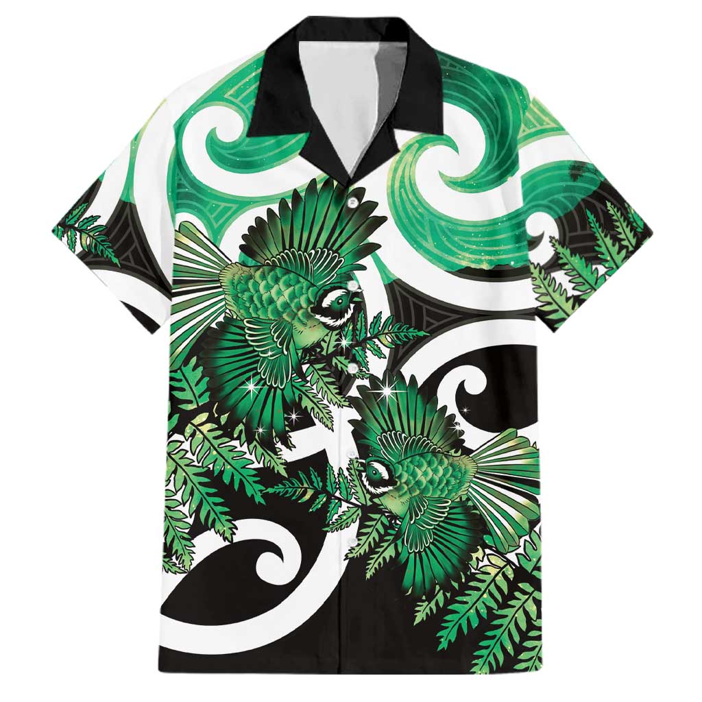 Piwakawaka New Zealand Matariki Family Matching Mermaid Dress and Hawaiian Shirt Maori New Year Silver Fern Green Galaxy LT14 Dad's Shirt - Short Sleeve Green - Polynesian Pride