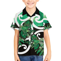 Piwakawaka New Zealand Matariki Family Matching Summer Maxi Dress and Hawaiian Shirt Maori New Year Silver Fern Green Galaxy LT14 Son's Shirt Green - Polynesian Pride