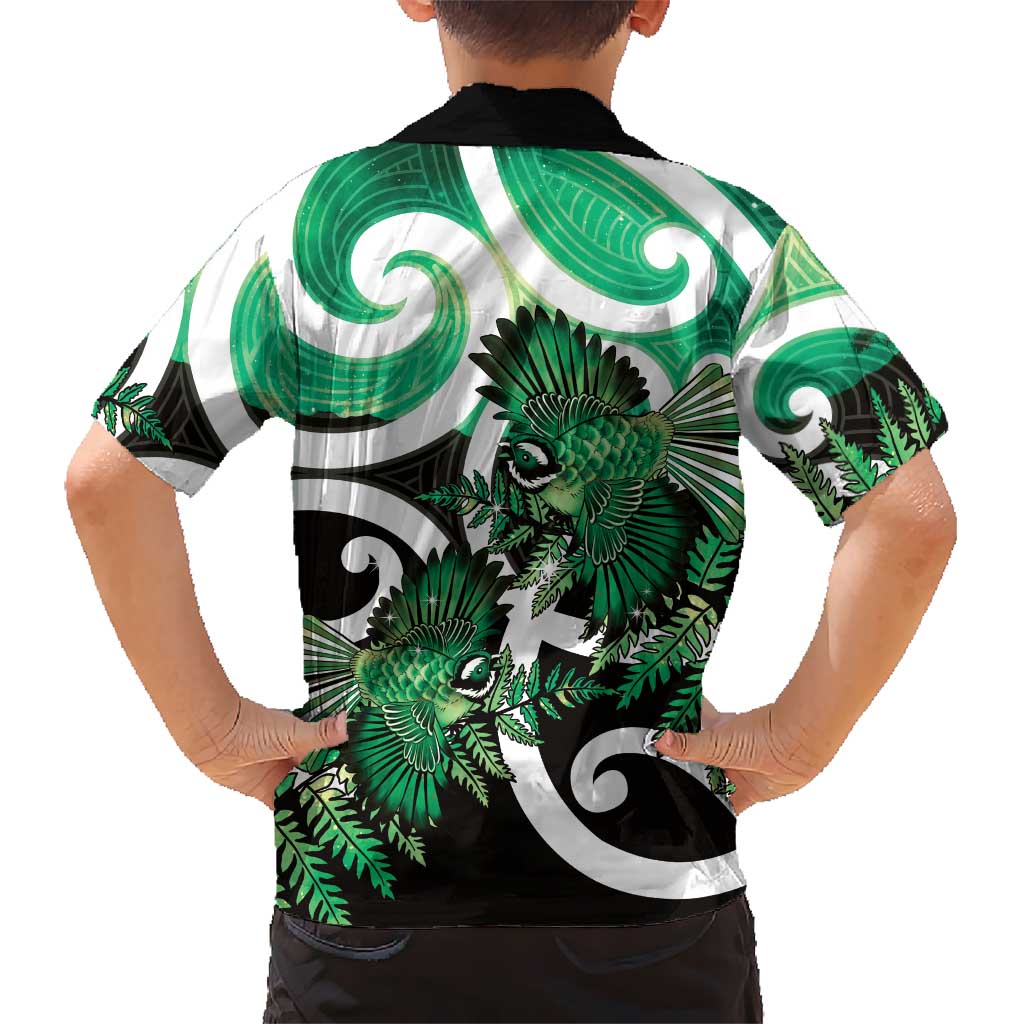Piwakawaka New Zealand Matariki Family Matching Tank Maxi Dress and Hawaiian Shirt Maori New Year Silver Fern Green Galaxy LT14 - Polynesian Pride