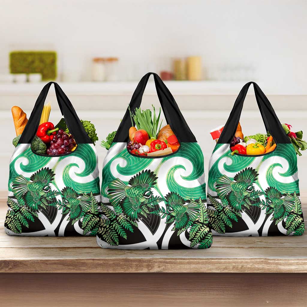 Piwakawaka New Zealand Matariki Grocery Bag Maori New Year Silver Fern Green Galaxy LT14 3-pack One Size Green - Polynesian Pride