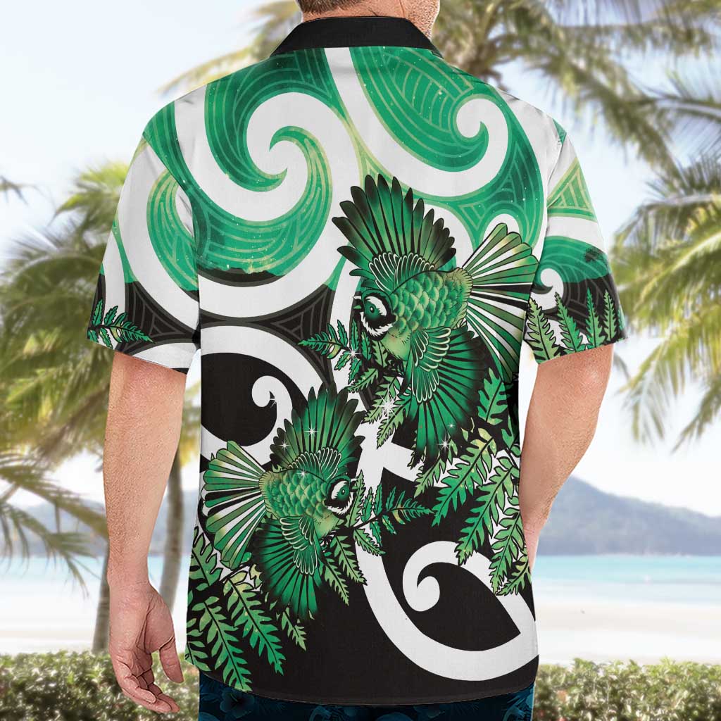 Piwakawaka New Zealand Matariki Hawaiian Shirt Maori New Year Silver Fern Green Galaxy LT14 - Polynesian Pride