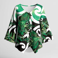 Piwakawaka New Zealand Matariki Kimono Sleeve Blouse Maori New Year Silver Fern Green Galaxy LT14 Female Green - Polynesian Pride