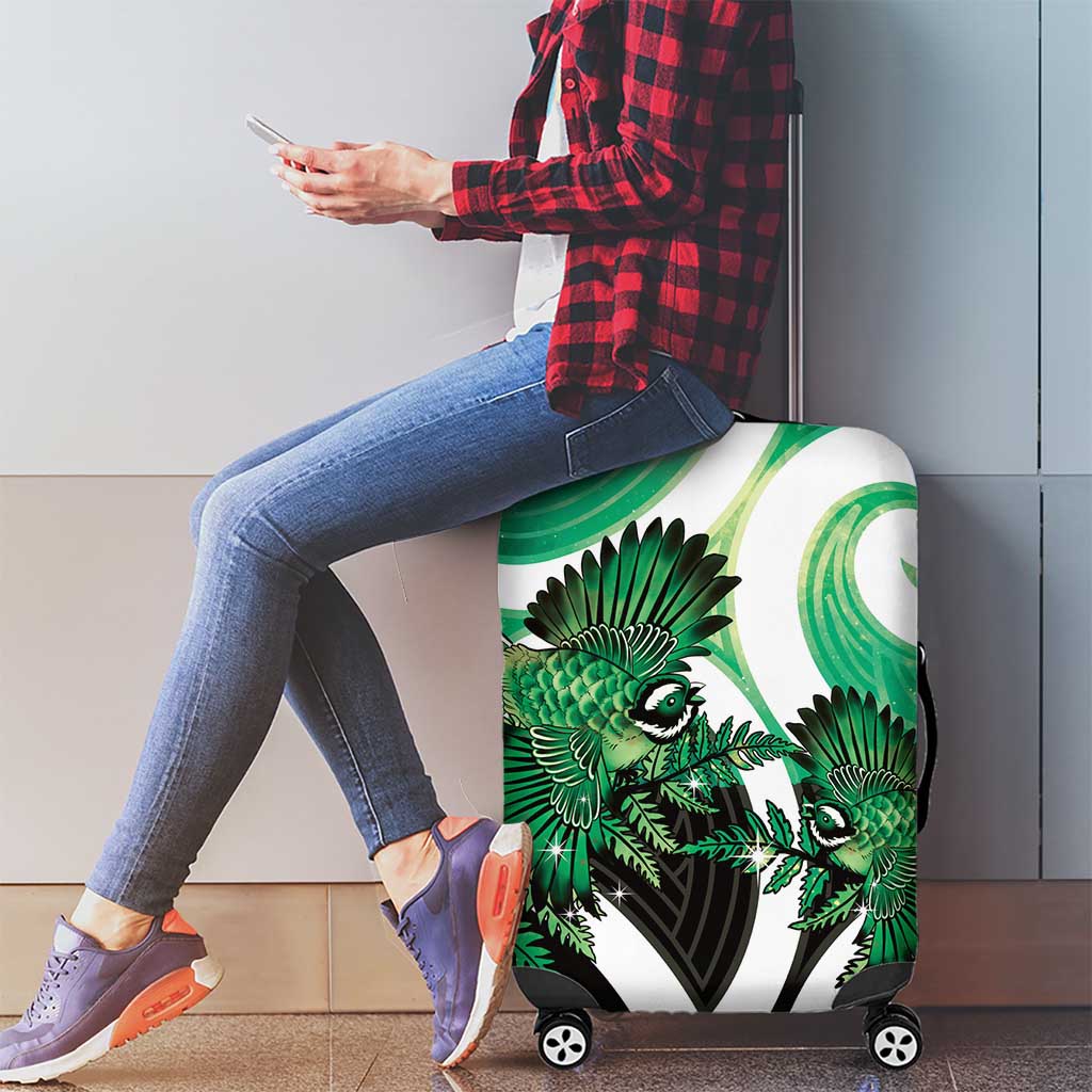 Piwakawaka New Zealand Matariki Luggage Cover Maori New Year Silver Fern Green Galaxy LT14 - Polynesian Pride
