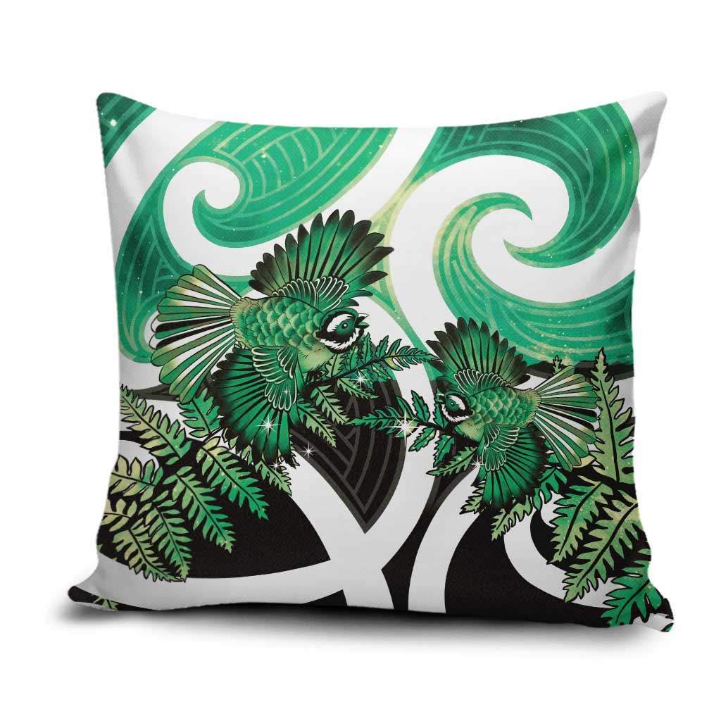 Piwakawaka New Zealand Matariki Pillow Cover Maori New Year Silver Fern Green Galaxy