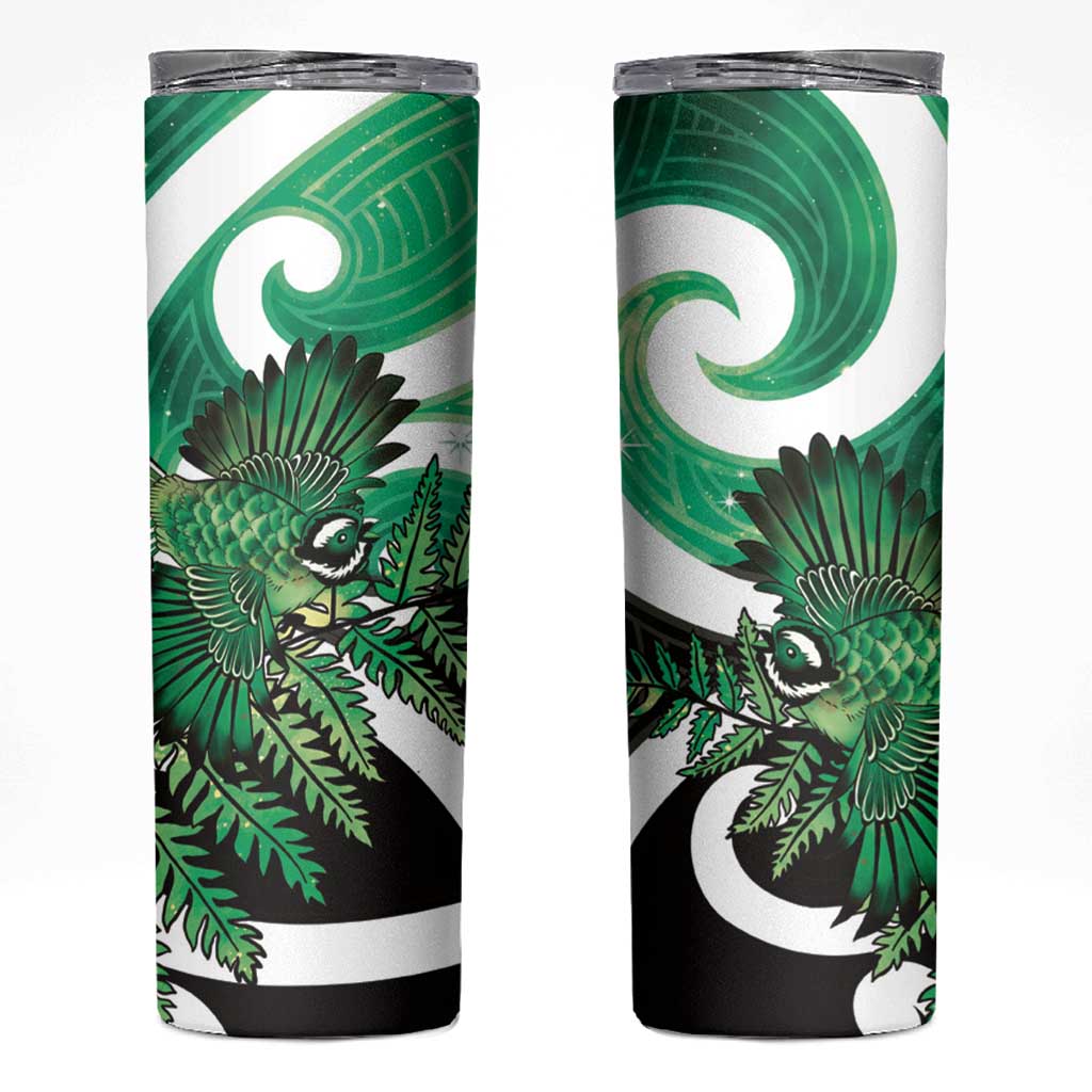 Piwakawaka New Zealand Matariki Skinny Tumbler Maori New Year Silver Fern Green Galaxy LT14 Green - Polynesian Pride