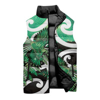Piwakawaka New Zealand Matariki Sleeveless Puffer Jacket Maori New Year Silver Fern Green Galaxy LT14 - Polynesian Pride