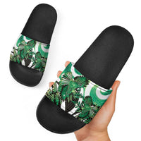 Piwakawaka New Zealand Matariki Slide Sandals Maori New Year Silver Fern Green Galaxy LT14 - Polynesian Pride