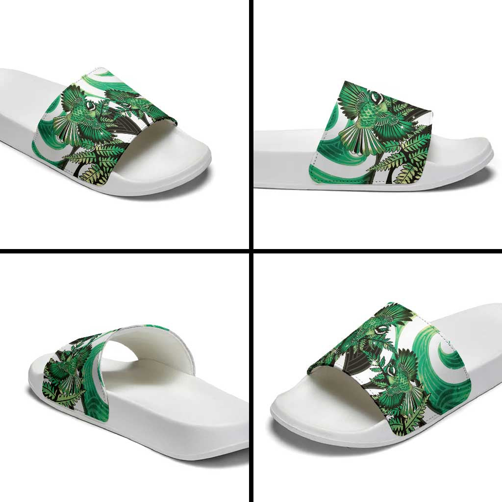 Piwakawaka New Zealand Matariki Slide Sandals Maori New Year Silver Fern Green Galaxy LT14 - Polynesian Pride