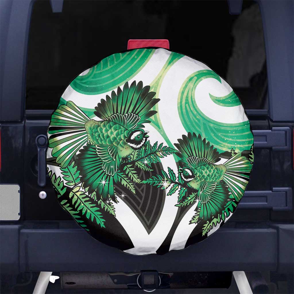 Piwakawaka New Zealand Matariki Spare Tire Cover Maori New Year Silver Fern Green Galaxy
