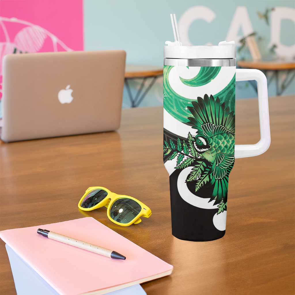 Piwakawaka New Zealand Matariki Tumbler With Handle Maori New Year Silver Fern Green Galaxy LT14 - Polynesian Pride