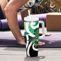 Piwakawaka New Zealand Matariki Tumbler With Handle Maori New Year Silver Fern Green Galaxy LT14 - Polynesian Pride