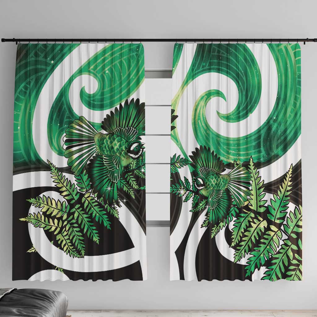Piwakawaka New Zealand Matariki Window Curtain Maori New Year Silver Fern Green Galaxy