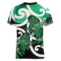 Piwakawaka New Zealand Matariki Women V-Neck T-Shirt Maori New Year Silver Fern Green Galaxy LT14 - Polynesian Pride
