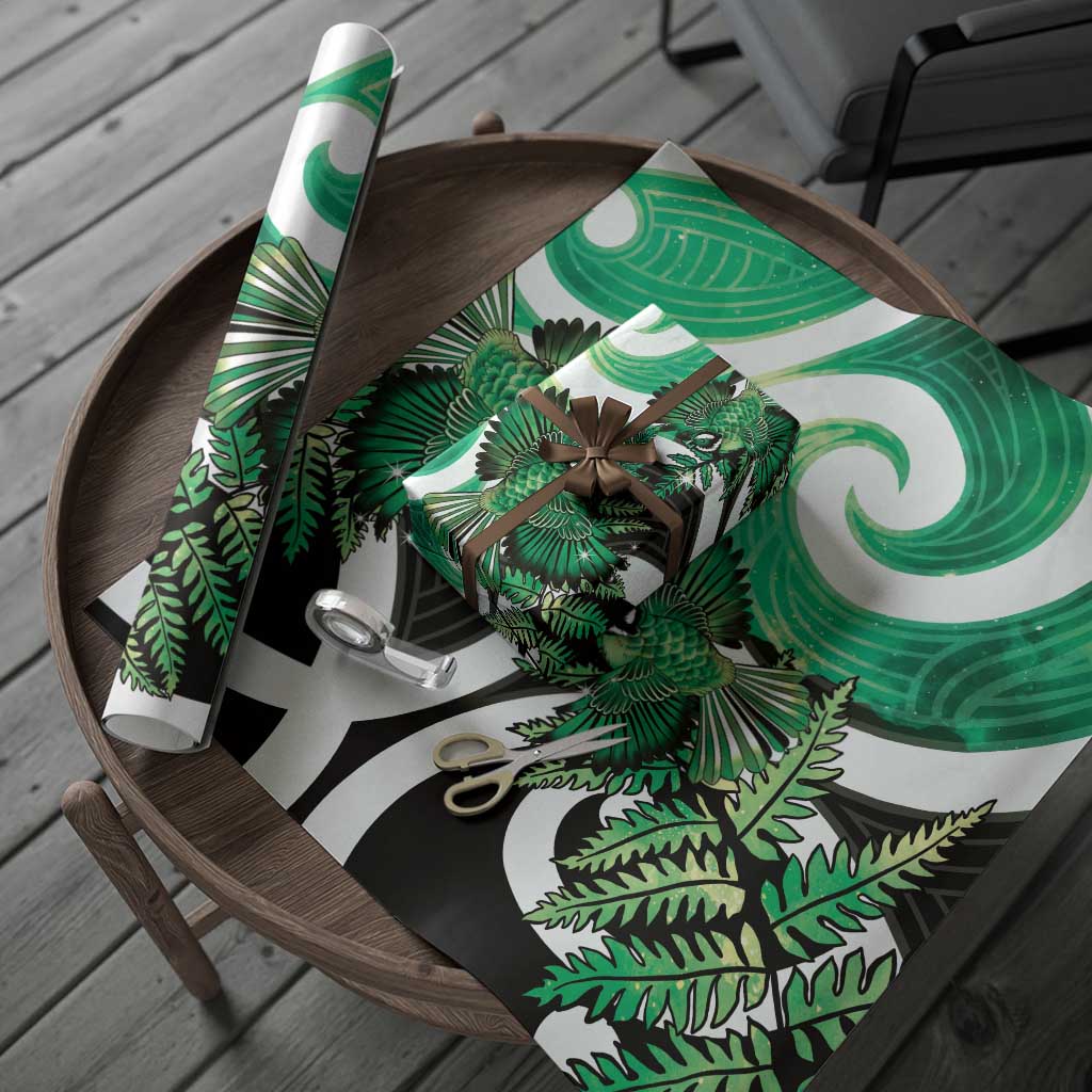 Piwakawaka New Zealand Matariki Wrapping Paper Maori New Year Silver Fern Green Galaxy LT14 - Polynesian Pride