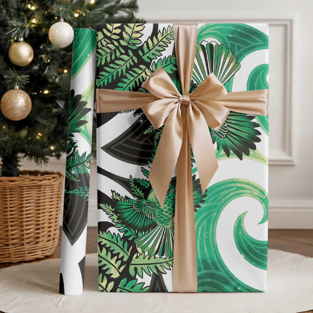 Piwakawaka New Zealand Matariki Wrapping Paper Maori New Year Silver Fern Green Galaxy LT14 - Polynesian Pride