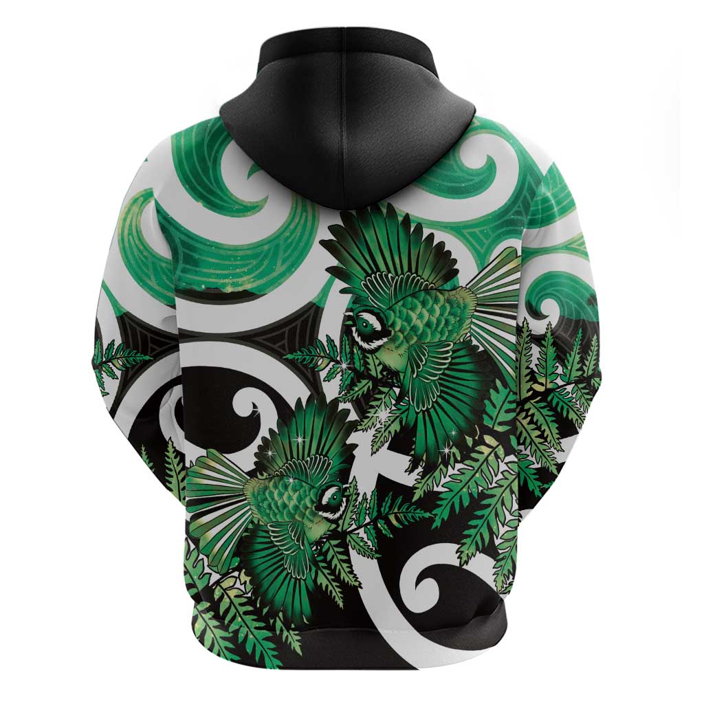 Piwakawaka New Zealand Matariki Zip Hoodie Maori New Year Silver Fern Green Galaxy LT14 - Polynesian Pride