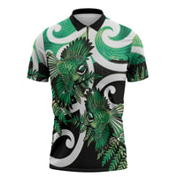 Piwakawaka New Zealand Matariki Zipper Polo Shirt Maori New Year Silver Fern Green Galaxy LT14 Green - Polynesian Pride
