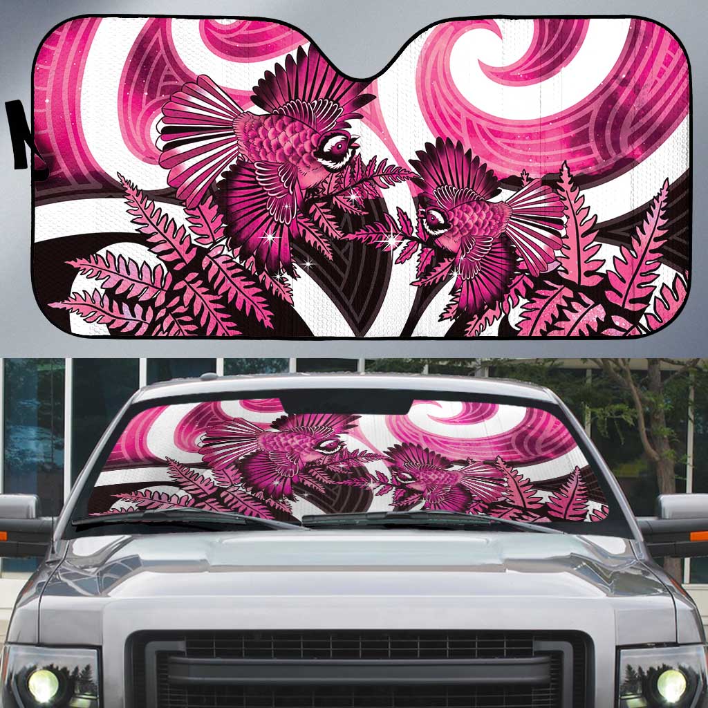 Piwakawaka New Zealand Matariki Auto Sun Shade Maori New Year Silver Fern Pink Galaxy LT14 Pink - Polynesian Pride
