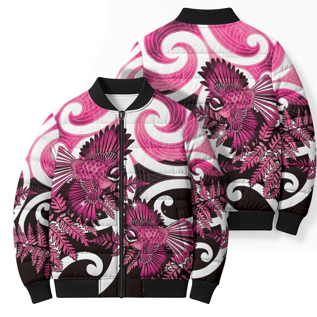 Piwakawaka New Zealand Matariki Bomber Puffer Jacket Maori New Year Silver Fern Pink Galaxy LT14 - Polynesian Pride