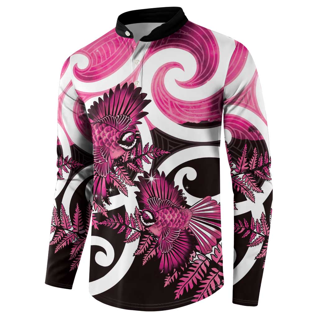 Piwakawaka New Zealand Matariki Button Sweatshirt Maori New Year Silver Fern Pink Galaxy LT14 - Polynesian Pride