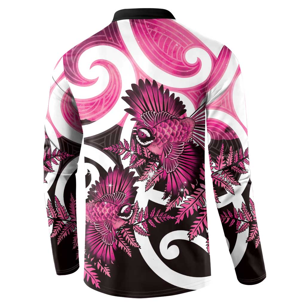 Piwakawaka New Zealand Matariki Button Sweatshirt Maori New Year Silver Fern Pink Galaxy LT14 - Polynesian Pride