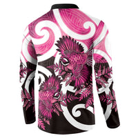 Piwakawaka New Zealand Matariki Button Sweatshirt Maori New Year Silver Fern Pink Galaxy LT14 - Polynesian Pride