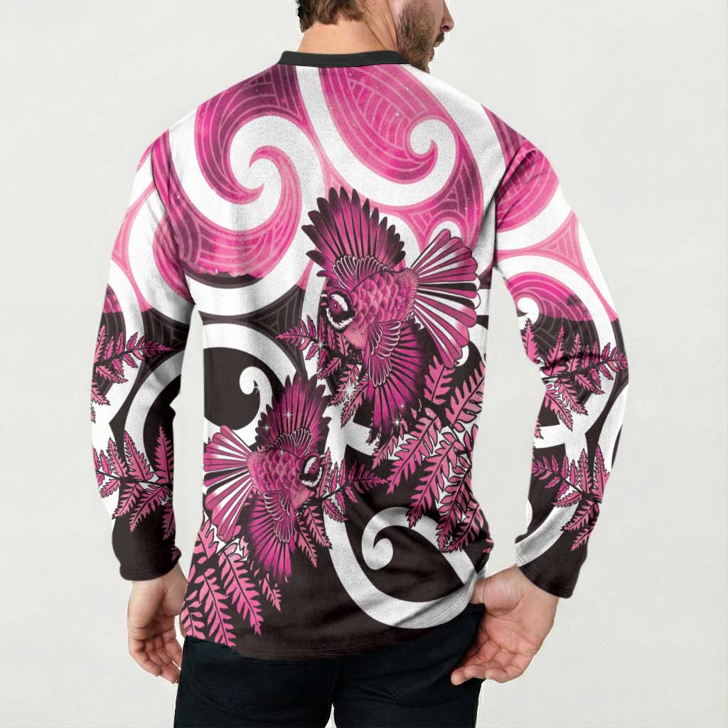 Piwakawaka New Zealand Matariki Button Sweatshirt Maori New Year Silver Fern Pink Galaxy LT14 - Polynesian Pride
