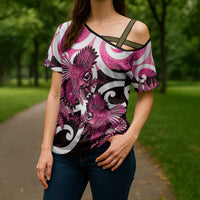 Piwakawaka New Zealand Matariki Cross Shoulder Shirt Maori New Year Silver Fern Pink Galaxy LT14 - Polynesian Pride