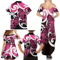 Piwakawaka New Zealand Matariki Family Matching Summer Maxi Dress and Hawaiian Shirt Maori New Year Silver Fern Pink Galaxy LT14 - Polynesian Pride