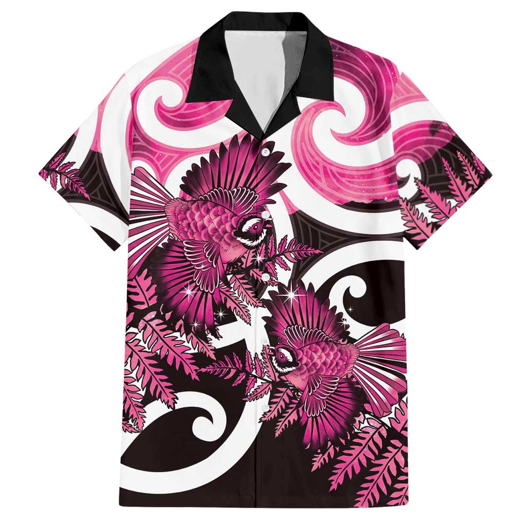 Piwakawaka New Zealand Matariki Hawaiian Shirt Maori New Year Silver Fern Pink Galaxy