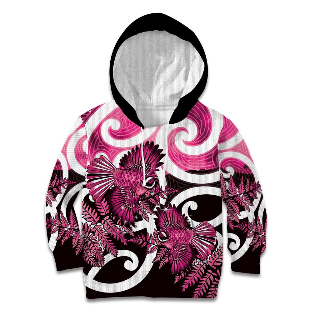 Piwakawaka New Zealand Matariki Kid Hoodie Maori New Year Silver Fern Pink Galaxy LT14 Hoodie Pink - Polynesian Pride
