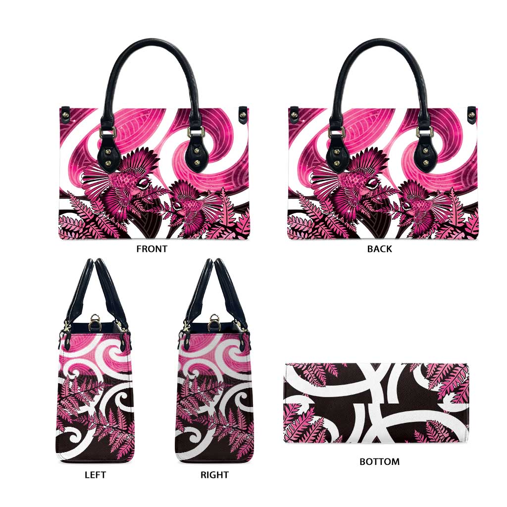 Piwakawaka New Zealand Matariki Leather Bag Maori New Year Silver Fern Pink Galaxy LT14 - Polynesian Pride