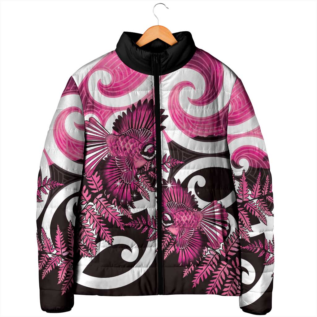 Piwakawaka New Zealand Matariki Padded Jacket Maori New Year Silver Fern Pink Galaxy LT14 - Polynesian Pride