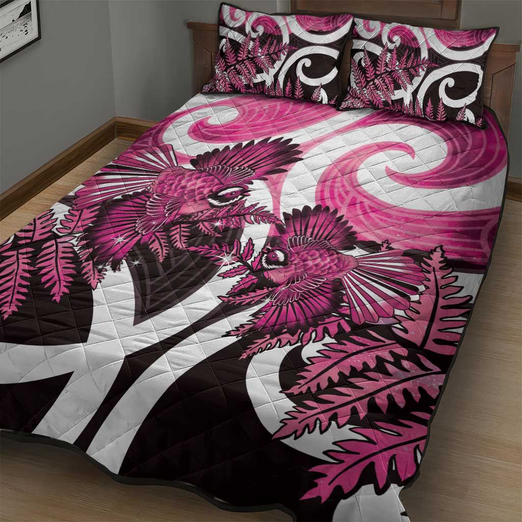 Piwakawaka New Zealand Matariki Quilt Bed Set Maori New Year Silver Fern Pink Galaxy LT14 - Polynesian Pride