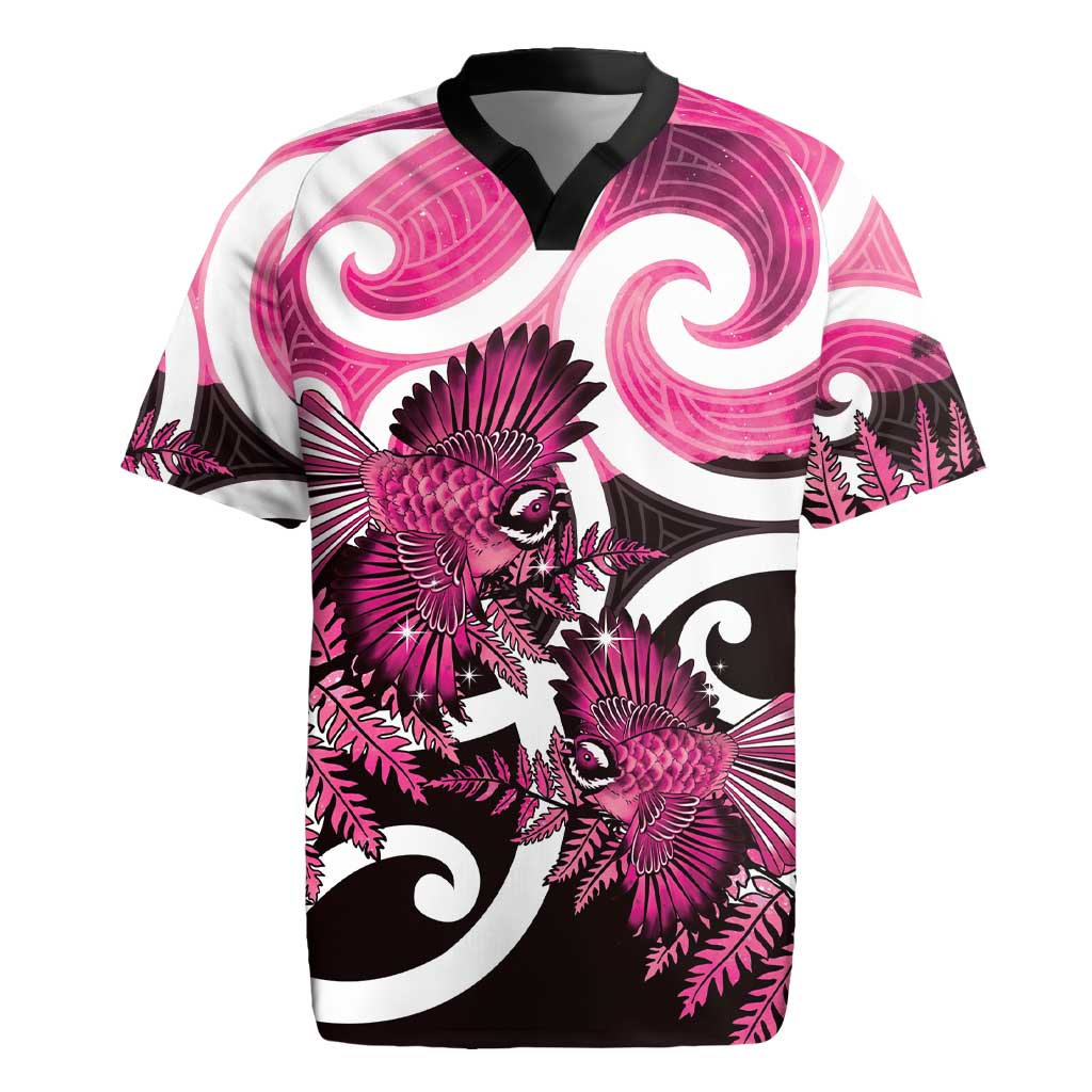 Piwakawaka New Zealand Matariki Rugby Jersey Maori New Year Silver Fern Pink Galaxy