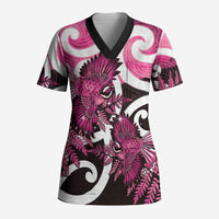 Piwakawaka New Zealand Matariki Scrub Top Maori New Year Silver Fern Pink Galaxy LT14 Adult Pink - Polynesian Pride