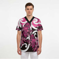 Piwakawaka New Zealand Matariki Scrub Top Maori New Year Silver Fern Pink Galaxy LT14 - Polynesian Pride
