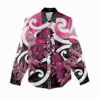 Piwakawaka New Zealand Matariki Women Casual Shirt Maori New Year Silver Fern Pink Galaxy LT14 - Polynesian Pride