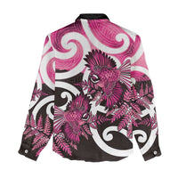 Piwakawaka New Zealand Matariki Women Casual Shirt Maori New Year Silver Fern Pink Galaxy LT14 - Polynesian Pride