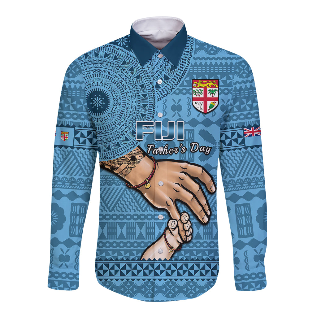 Polynesian Pride Father Day Fiji Long Sleeve Button Shirt I Love You Dad Fijian Tapa Pattern LT14 Unisex Blue - Polynesian Pride