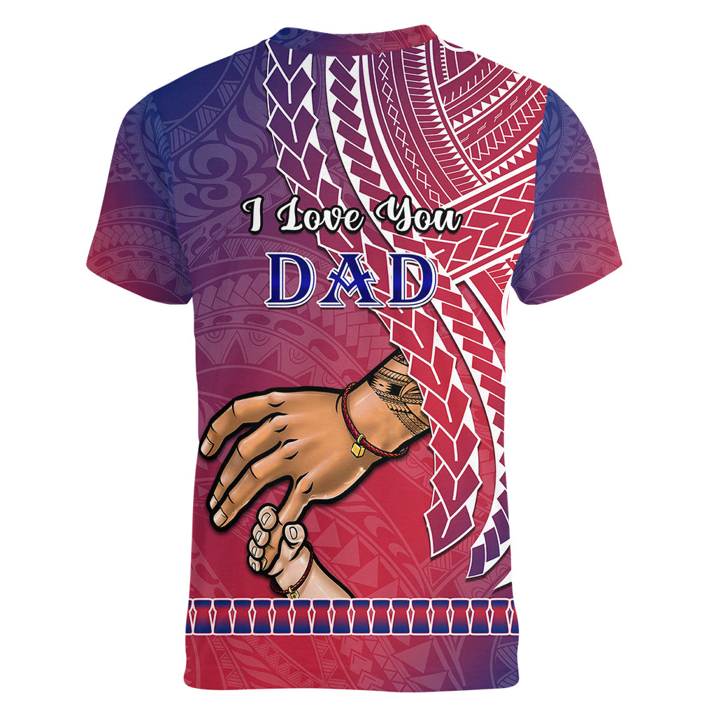 Polynesian Pride Father Day Guam Women V Neck T Shirt I Love You Dad Guaman Latte Stone LT14 - Polynesian Pride